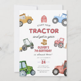 Watercolor tractor 7e verjaardag kaart