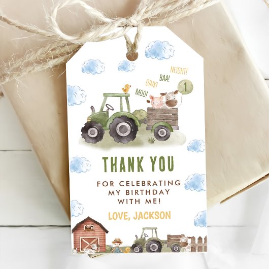 Watercolor Tractor Boerderij 1e Verjaardag Cadeaulabel