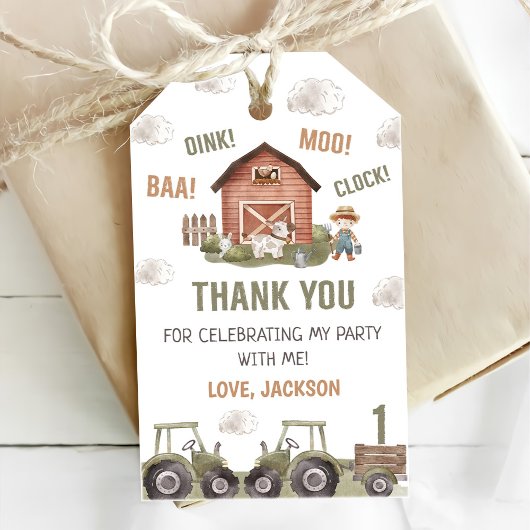 Watercolor Tractor Boerderij 1e Verjaardag Cadeaulabel