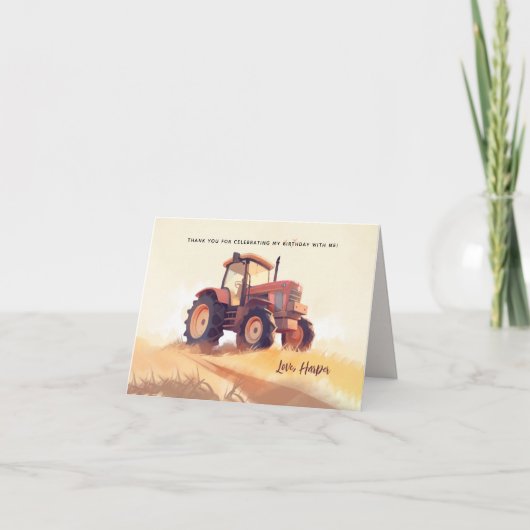 Watercolor Tractor Kinderen Verjaardag Bedankt (Voorkant)
