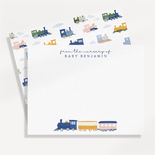 Watercolor Train Baby Boy Nursery Note Card Kaart