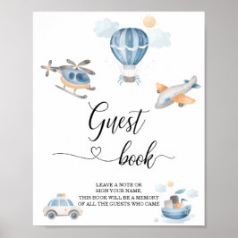 Watercolor Transport baby shower gastboek Poster