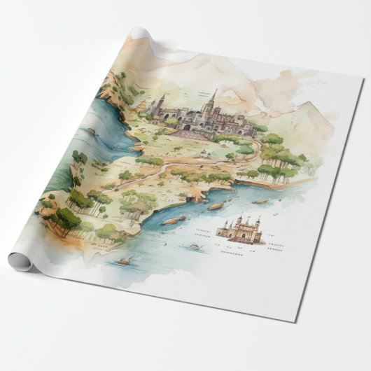 Watercolor Travel Map Cadeaupapier (Uitgerold)