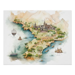 Watercolor Travel Map Perfect Poster