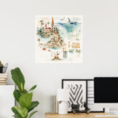 Watercolor Travel Map Poster (Thuiskantoor)