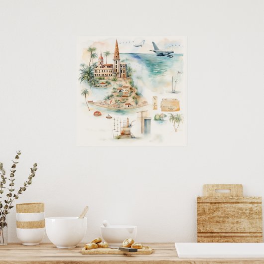 Watercolor Travel Map Poster (Keuken)