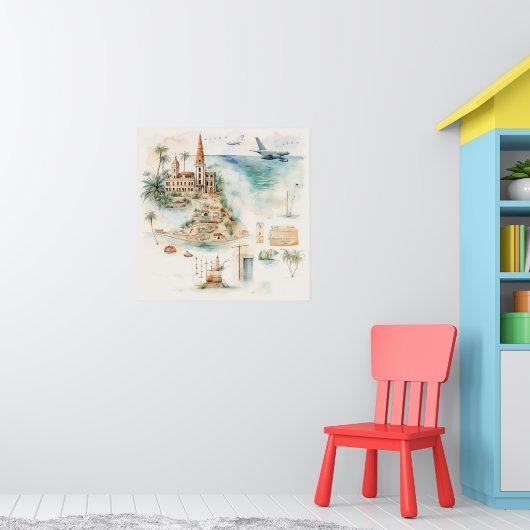 Watercolor Travel Map Poster (Kinderkamer 1)