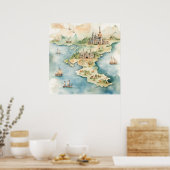 Watercolor Travel Map Poster (Keuken)