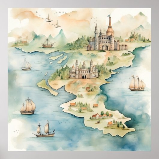 Watercolor Travel Map Poster (Voorkant)