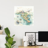 Watercolor Travel Map Poster (Thuiskantoor)