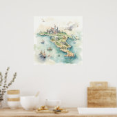 Watercolor Travel Map Poster (Keuken)