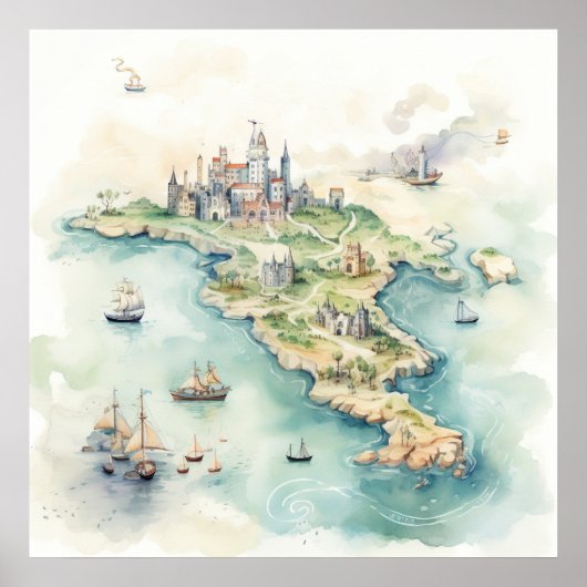 Watercolor Travel Map Poster (Voorkant)