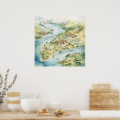 Watercolor Travel Map Poster (Keuken)