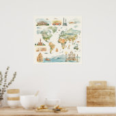 Watercolor Travel Map Poster (Keuken)
