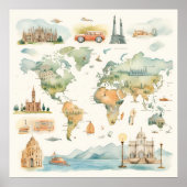Watercolor Travel Map Poster (Voorkant)