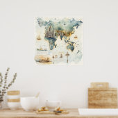Watercolor Travel Map Poster (Keuken)