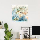 Watercolor Travel Map Poster (Thuiskantoor)