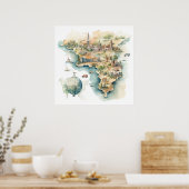Watercolor Travel Map Poster (Keuken)