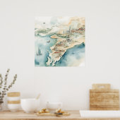 Watercolor Travel Map Poster (Keuken)