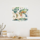 Watercolor Travel Map Poster (Keuken)