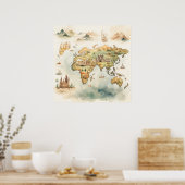 Watercolor Travel Map Poster (Keuken)