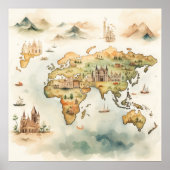 Watercolor Travel Map Poster (Voorkant)