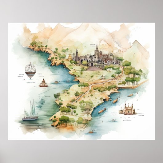 Watercolor Travel Map Poster (Voorkant)