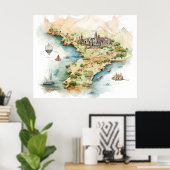 Watercolor Travel Map Poster (Thuiskantoor)