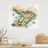 Watercolor Travel Map Poster (Keuken)