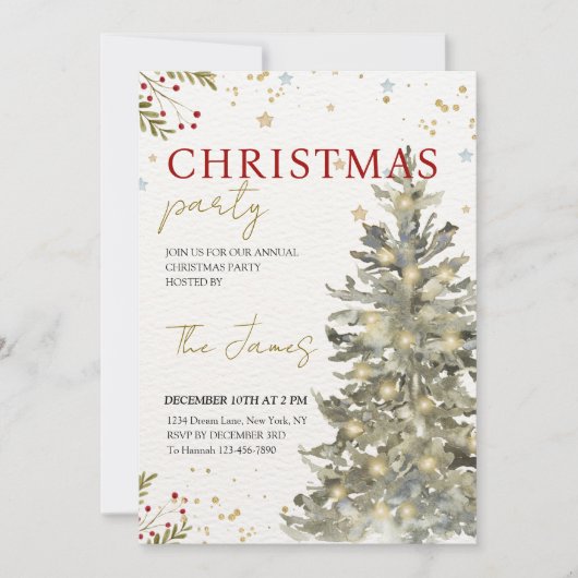 Watercolor Tree and Golden Details Elegant  Feestdagenkaart (Voorkant)