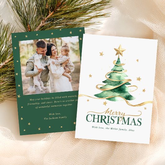 Watercolor Tree Merry Christmas Holiday Card Feestdagenkaart