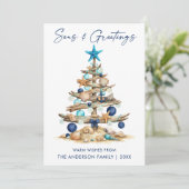 Watercolor Tree Seas and Greetings Beach Feestdagenkaart (Staand voorkant)