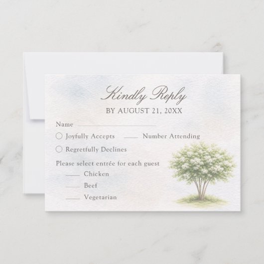 Watercolor Tree Wedding RSVP Card Kaartje (Voorkant)