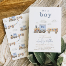 Watercolor Trein Baby Shower Uitnodiging