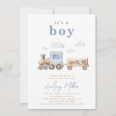 Watercolor Trein Baby Shower Uitnodiging (Voorkant)