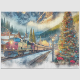 Watercolor Trein en Kerstboom Tissuepapier