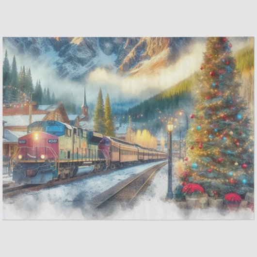 Watercolor Trein en Kerstboom Tissuepapier (Voorkant)