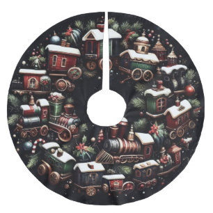 Watercolor Treinen op Zwarte Kerstmis Kerstboom Rok