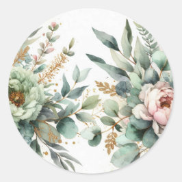 Watercolor Trendy Modern Chic Floral Leaves Ronde Sticker