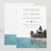 Watercolor Tropical Beach Destination Wedding Save The Date (Voorkant / Achterkant)