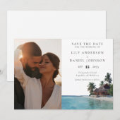 Watercolor Tropical Beach Photo Wedding Save The Date (Voorkant / Achterkant)
