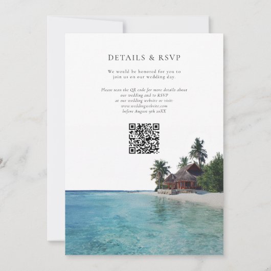 Watercolor Tropical Beach QR Code Wedding Kaart (Achterkant)