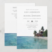 Watercolor Tropical Beach QR Code Wedding Kaart (Voorkant / Achterkant)