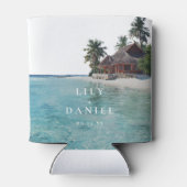 Watercolor Tropical Beach Wedding Blikjeskoeler (Achterkant)