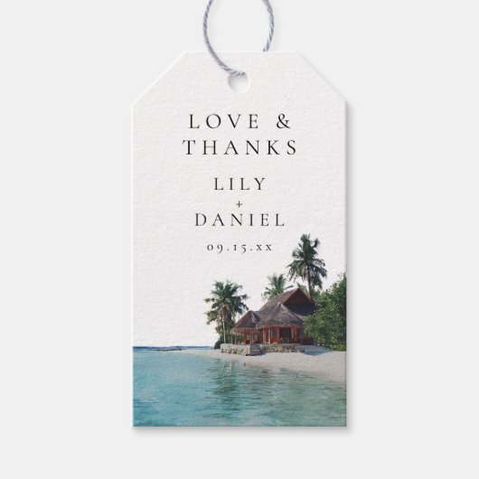 Watercolor Tropical Beach Wedding Thank You Cadeaulabel (Voorkant)