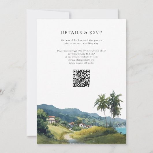 Watercolor Tropical Caribbean QR Code Wedding Kaart (Achterkant)