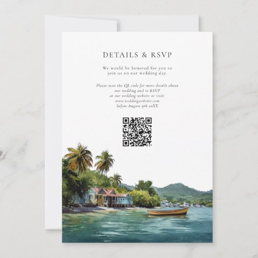 Watercolor Tropical Caribbean QR Code Wedding Kaart (Achterkant)