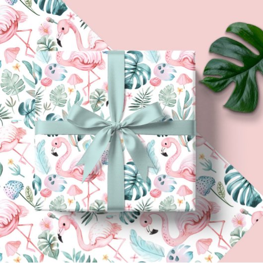 Watercolor Tropical Flamingo Baby Shower Cadeaupapier