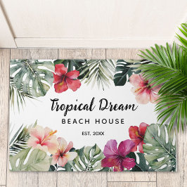 Watercolor Tropical Floral Botanical Beach House Deurmat