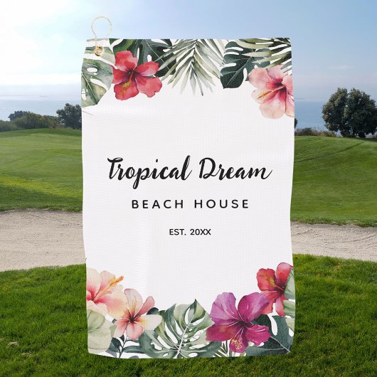 Watercolor Tropical Floral Botanical Beach House Golfhanddoek